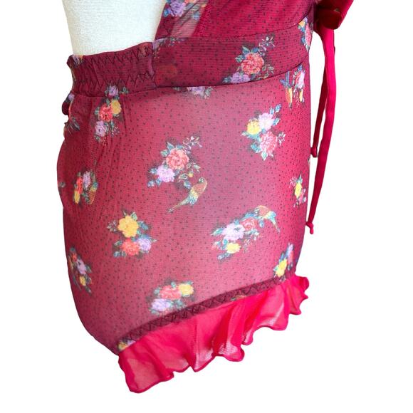 We Are HAH Bodysuit Lingerie Butterfly Red Floral Ruffle‎ Backless Sheer  Small - Picture 10 of 14